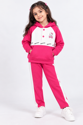 Girls Pink & White Fleece Winter Tracksuit Set