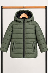 Kids Olive Green Hooded Puffer Jacket