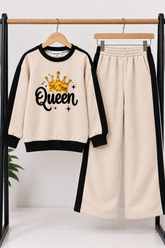 Girls Queen Black Fleece Sweatshirt & Trouser Set
