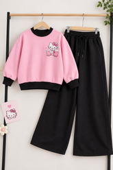 Pink & Black Hello Kitty Fleece Co-Ord Set for Girls