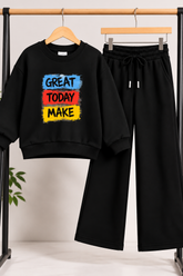 kids Black Great Today Make Printed Sweatshirt & Wide-Leg Trouser Set