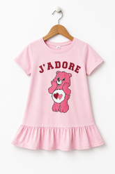 J’ADORE Bear Print Girls Dress – Light Pink