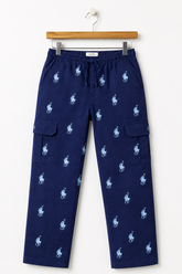 Kids Navy Blue Printed Cargo Pants