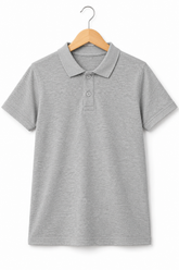 Boys Grey Half Textured Polo Shirt