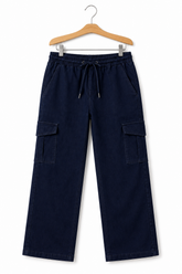 Kids Dark Blue Denim Cargo Pants – Stylish Multi Pocket Jeans