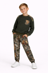 Boys Camo Patch Sweatshirt & Jogger Set – Forest Green