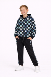 Boys Tie-Dye Checkerboard Zip Hoodie & Jogger Set – Black & Mint