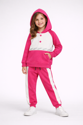 Bold Pink & White Colorblock Hoodie Set – Playful Street Style for girls