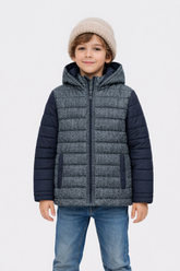 Kid's Contrast Quilted & Heathered Puffer Jacket with Hood