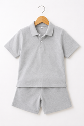 Light Grey Textured Polo and Shorts Set