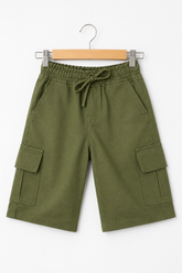Boys Olive Green Cargo Shorts with Drawstring
