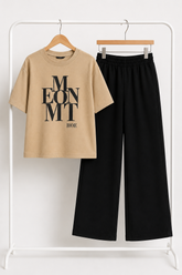 Boys Beige Oversized Graphic T-Shirt Black Wide-Leg Trouser Co-Ord Set