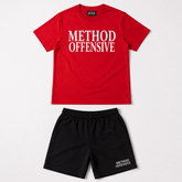 Kids Red “Method Offensive” T-Shirt Black Shorts Set