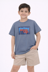 Boys "Never Give Up" Slogan Cotton T-Shirt
