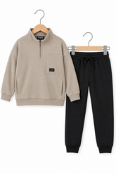 Neutral Zip-Up Sweatshirt & Jogger Set