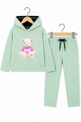 Minty Bear Love ' Hoodie Set – Soft Green with Teddy Print