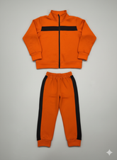 Kids' Go-Fast Tracksuit: Orange & Black