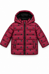 Girls Maroon Polka Dot Hooded Puffer Jacket