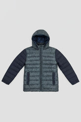 Kid's Contrast Quilted & Heathered Puffer Jacket with Hood