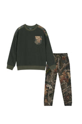 Boys Camo Patch Sweatshirt & Jogger Set – Forest Green