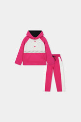 Bold Pink & White Colorblock Hoodie Set – Playful Street Style