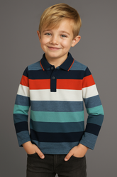 Boys’ Striped Long-Sleeve Polo Shirt