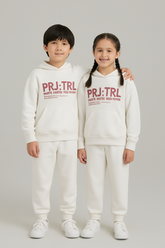 White Hoodie & Joggers Set – "PRJ:TRL Project: Trail Running" Graphic Tracksuit (unisex)