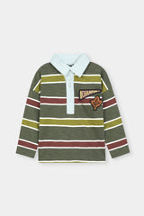 Boys’ Striped Polo T-Shirt with Patch Detailing