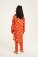 "Blossom Joy - Girls Printed Kurti Set in Bright Orange"