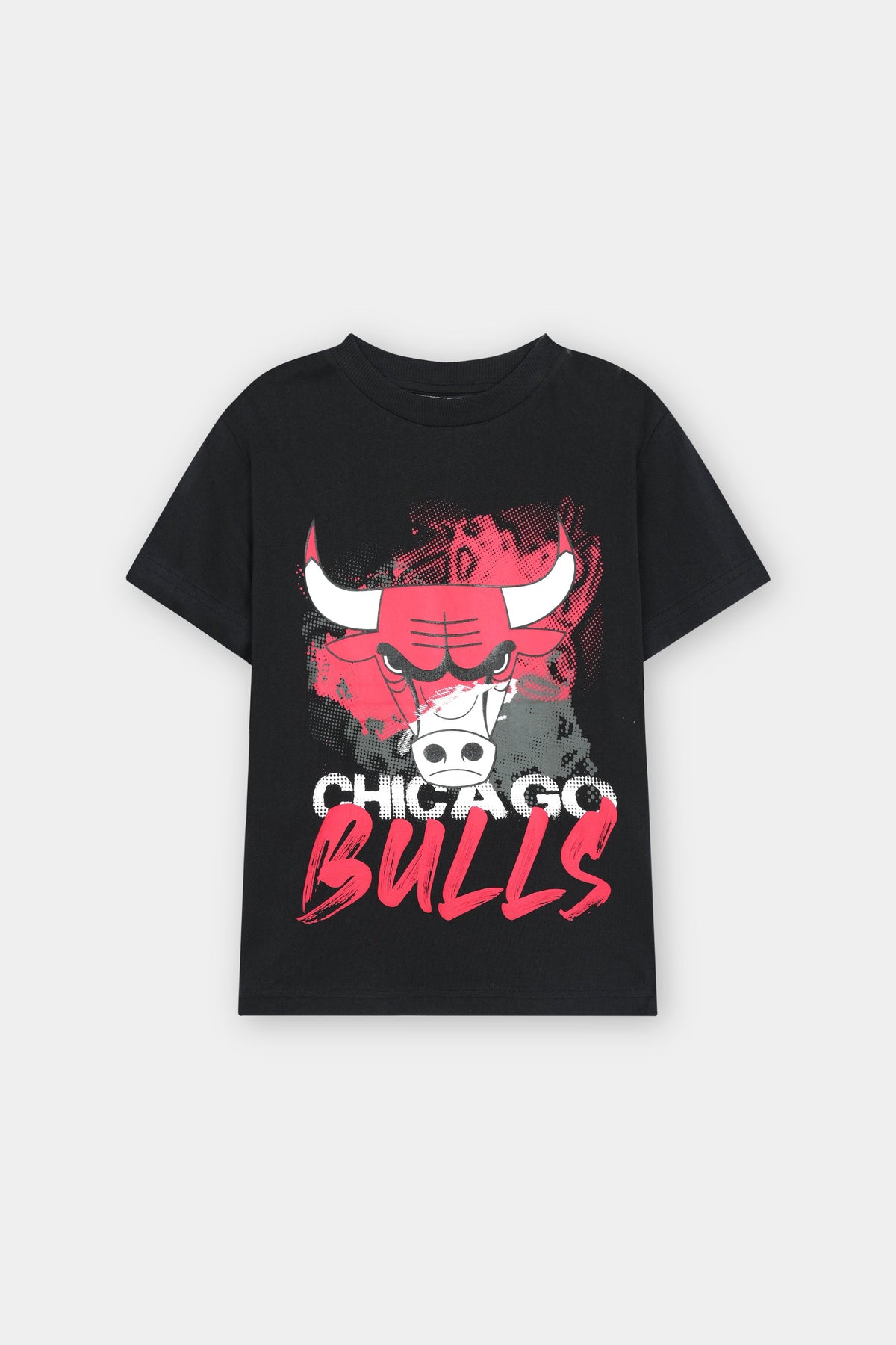 Kids Black Cotton T-Shirt with Chicago Bulls Graphic Print