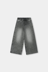 Faded Grey Wide-Leg Denim Jeans for Girls
