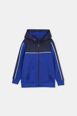 Blue and Navy Hooded Tracksuit Set with Zip-Up Jacket and Joggers