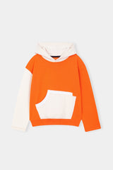 Bold & Bright  Colorblock Hoodie Set – Orange & White Drop Shoulder