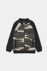 Boys Camo Zip-Up Tracksuit – Army Green & Black