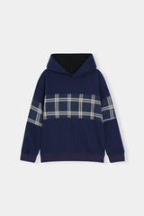 Boys Navy Grid Stripe Hoodie & Jogger Set