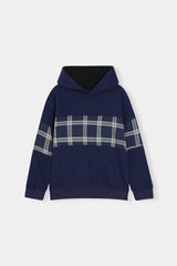 Boys Navy Grid Stripe Hoodie & Jogger Set