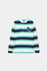 Striped Varsity Polo Tee with '84' Patch