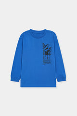 Electric Blue Long Sleeve Tee with “UNLMTD Worldwide” Graphic Print