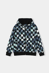 Boys Tie-Dye Checkerboard Zip Hoodie & Jogger Set – Black & Mint