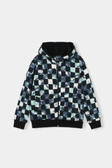 Tie-Dye Checkerboard Zip Hoodie & Jogger Set – Black & Mint