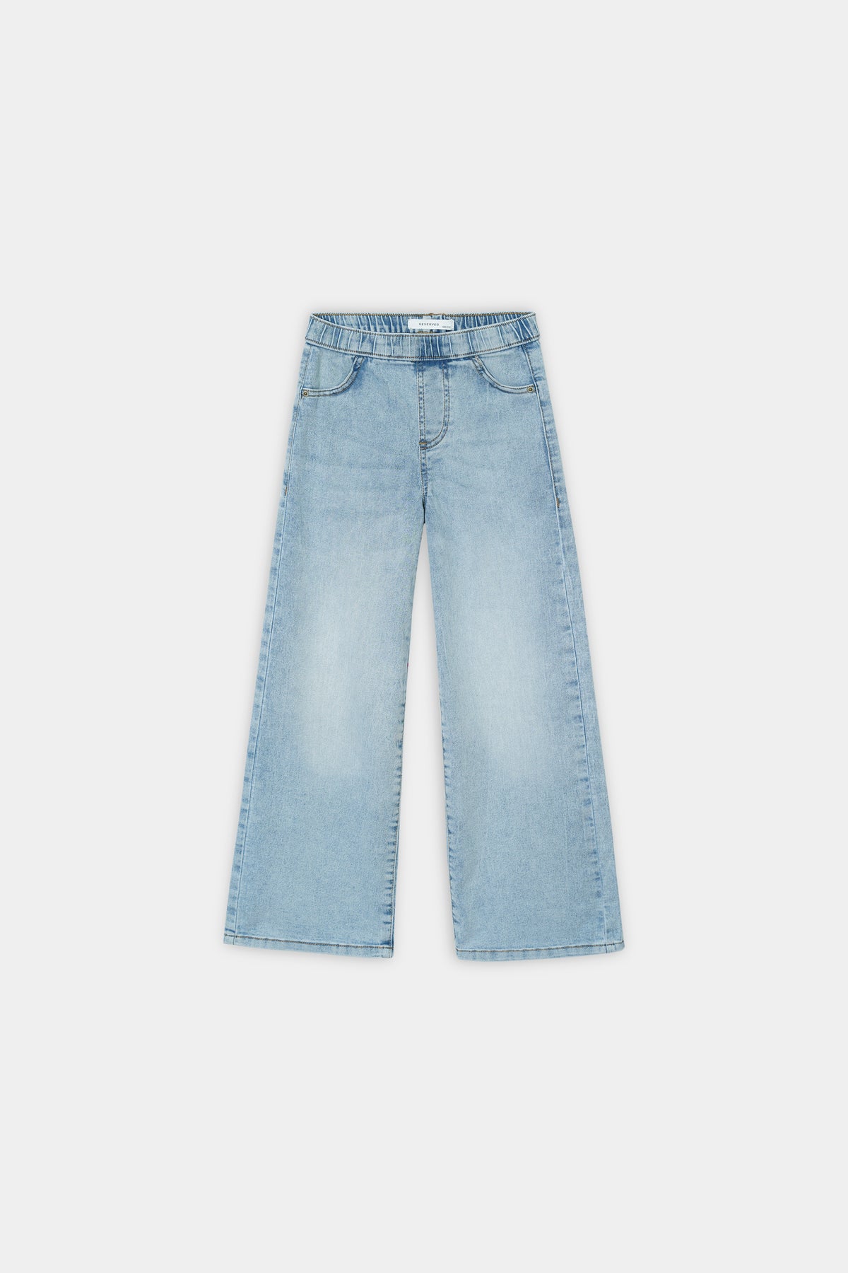 Soft Blue Wide-Leg Stretch Denim Jeans For Girls