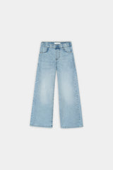 Soft Blue Wide-Leg Stretch Denim Jeans For Girls