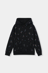Cozy Floral Black Hoodie and Jogger Set Drop Shoulder