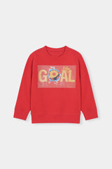 Red  Sweatshirt with Soccer Goal Graphic Print
