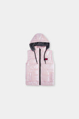 Glittery Pink Sleeveless Puffer For Girls