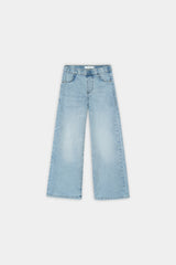Soft Blue Wide-Leg Stretch Denim Jeans for Girls