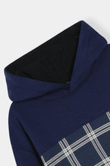 Boys Navy Grid Stripe Hoodie & Jogger Set