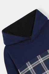 Boys Navy Grid Stripe Hoodie & Jogger Set