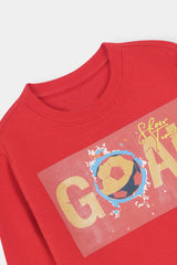 Red  Sweatshirt with Soccer Goal Graphic Print