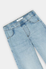 Soft Blue Wide-Leg Stretch Denim Jeans For Girls